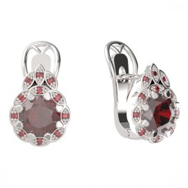 BG náušnice kulaté 991-R7 Stříbro 925 - rhodium Granát