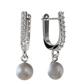 BG zlaté náušnice 1291 s bílou perlou Bílé zlato - 585 Diamant a perla
