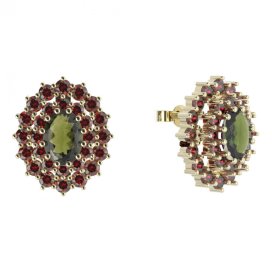 BG náušnice ovál -  001 Stříbro 925 - pozlacené Vltavín a granát