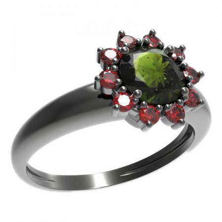 BG prsten s kulatým kamenem 511-I - Kov: Stříbro 925 - ruthenium, Kámen: Granát