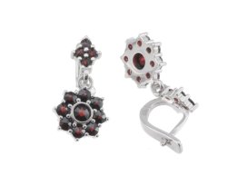 BG náušnice vsazeny kameny:přírodní granát  078 Bílé zlato - 585 Granát