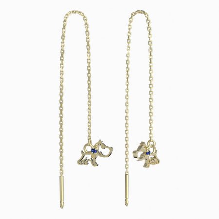 BeKid, Gold kids earrings -1159 - Switching on: Chain 9 cm, Metal: Yellow gold 585, Stone: Dark blue cubic zircon