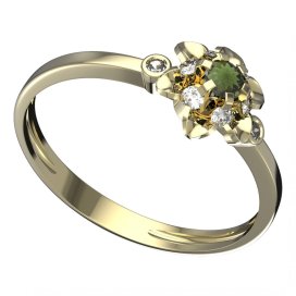BG vltavínový prsten 878L Žluté zlato - 585 Vltavín a diamant