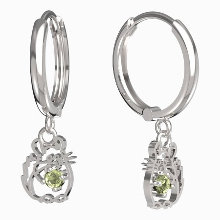 BeKid, Gold kids earrings -1192 - Switching on: Circles 15 mm, Metal: White gold 585, Stone: Green cubic zircon