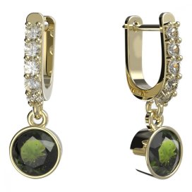 BG zlaté vltavínové náušnice 724 Žluté zlato - 585 Vltavín a diamant