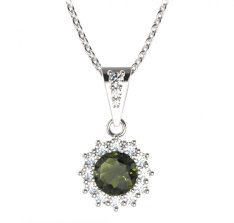 BG přívěs kulatý 098-2 Stříbro 925 - rhodium Vltavín a  kubický zirkon