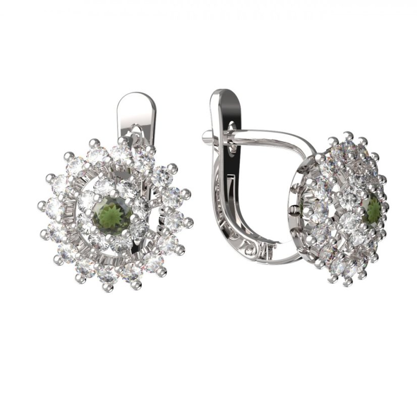 BG náušnice vltavín kruhového tvaru 970 Bílé zlato - 585 Vltavín a diamant