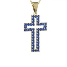 BG zlatý přívěšek křížek 238 Žluté zlato - 585 Tmavě modrý kubický zirkon