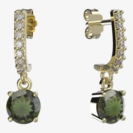 BG vltavínové náušnice 727 Žluté zlato - 585 Vltavín a diamant