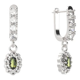 BG  náušnice 455-96 oválné Stříbro 925 - rhodium Vltavín a  kubický zirkon