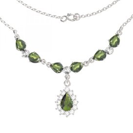 BG náhrdelník s vltavíny 254/186 Stříbro 925 - rhodium Vltavín a kubický zirkon