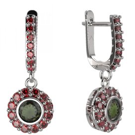 BG kulaté náušnice 744-84 Stříbro 925 - rhodium Vltavín a granát