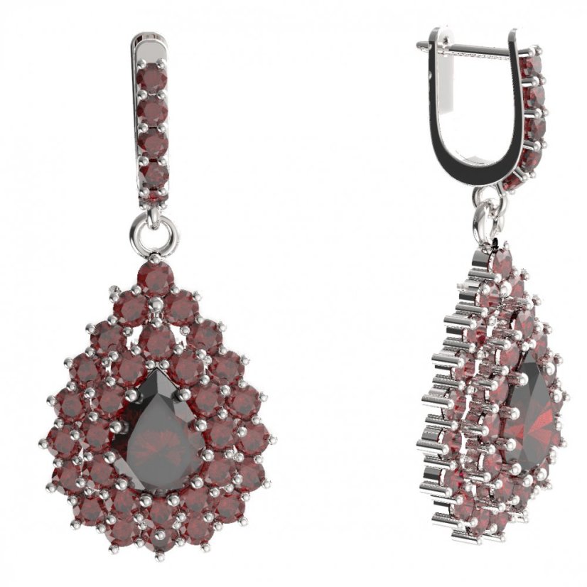 BG kapkovitého tvaru náušnice 187-96 Stříbro 925 - rhodium Granát