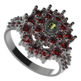 BG prsten 009-X oválného tvaru Stříbro 925 - ruthenium (30-90dní) Vltavín a granát