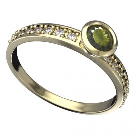 BG vltavínový prsten 555E Žluté zlato - 585 Vltavín a diamant