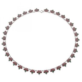 BG náhrdelník český přírodní granát  193 Bílé zlato - 585 Vltavín a granát