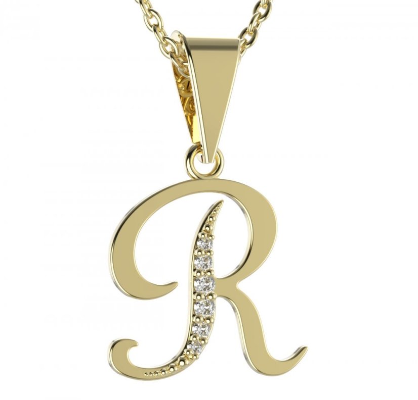 BG zlatý přívěsek písmenko R - 1226 Žluté zlato - 585 Diamant