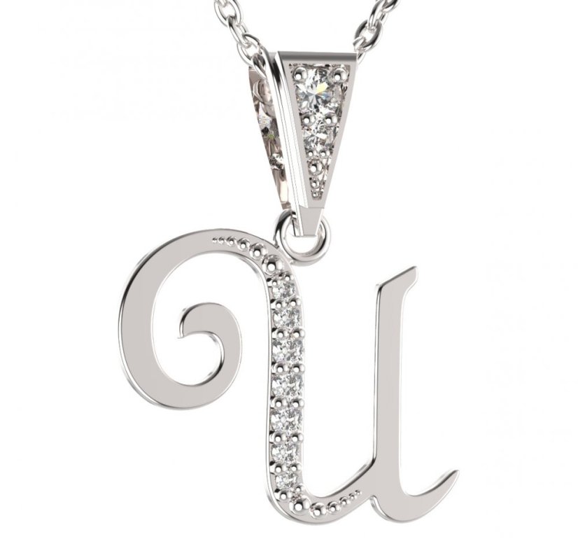 BG zlatý přívěsek písmenko U - 1229 Bílé zlato - 585 Diamant