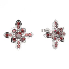 BG náušnice květ - 404 Stříbro 925 - rhodium Granát