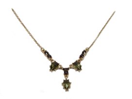BG náhrdelník vsazeny kameny:český granát  027 Stříbro 925 - pozlacené Vltavín a granát