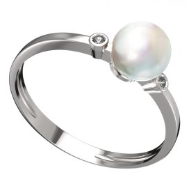 BG zlatý prstýnek s perlou 561 L Bílé zlato - 585 Kubický zirkon a perla