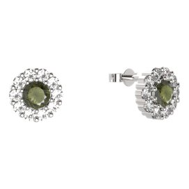 BG náušnice kulaté -  628 Stříbro 925 - rhodium Vltavín a  kubický zirkon