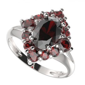 BG prsten oválný 466-V Bílé zlato - 585 Granát