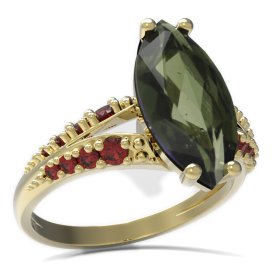 BG prsten s oválným kamenem 481-G Žluté zlato - 585 Vltavín a granát