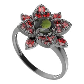 BG prsten oválný 735-I Stříbro 925 - ruthenium (30-90dní) Vltavín a granát