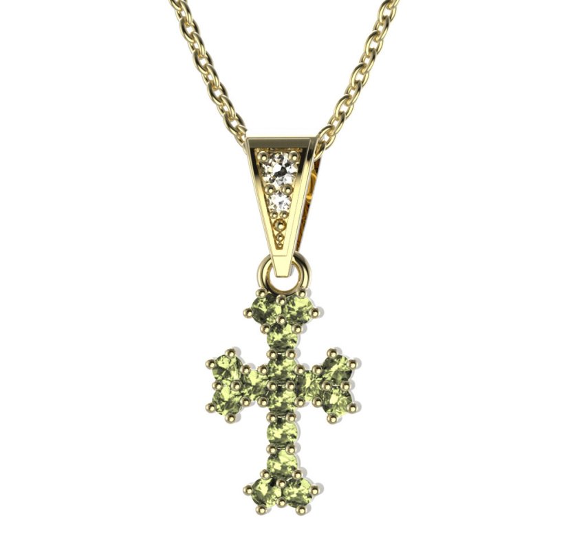 BG zlatý přívěšek křížek 267 Žluté zlato - 585 Zelený kubický zirkon