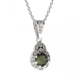 BG přívěs kulatý 991-2 Stříbro 925 - rhodium Vltavín a  kubický zirkon