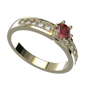 BG zlatý granátový, vltavínový  prstýnek 1453 Žluté zlato - 585 Granát a kubický zirkon