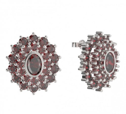 BG earring oval -  021 - Metal: Silver 925 - rhodium, Stone: Garnet