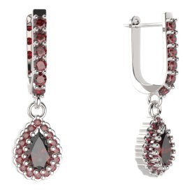 BG kapkovitého tvaru náušnice 454-94 Stříbro 925 - rhodium Granát