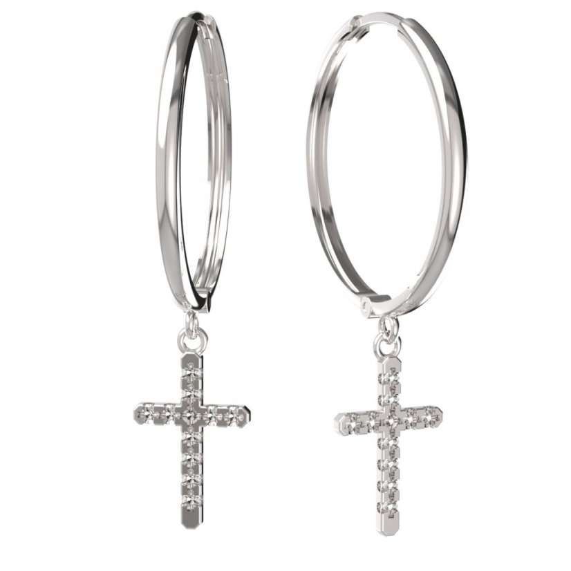 BG zlaté náušnice křížek 1106 Bílé zlato - 585 Diamant