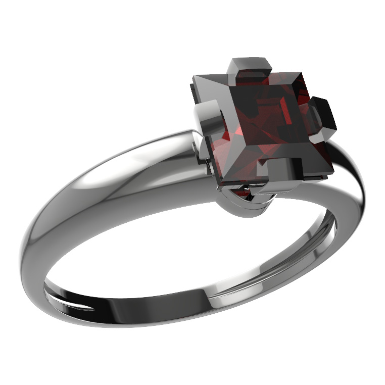 Stříbrný prsten s českým granátem, ruthenium – 496-I