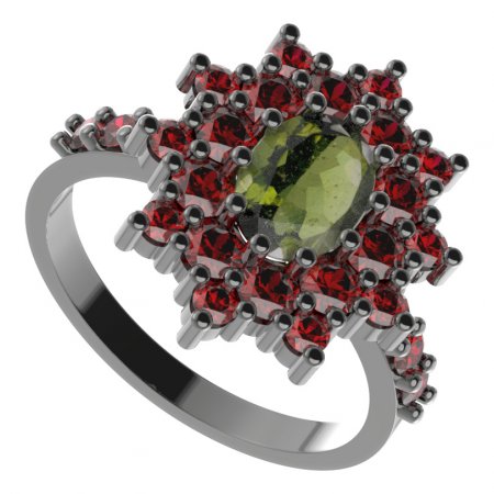 BG prsten 249-Z oválného tvaru - Kov: Stříbro 925 - rhodium, Kámen: Granát