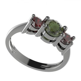 BG prsten přírodní broušený granát nebo vltavín 746 Stříbro 925 - ruthenium (30-90dní) Vltavín a granát
