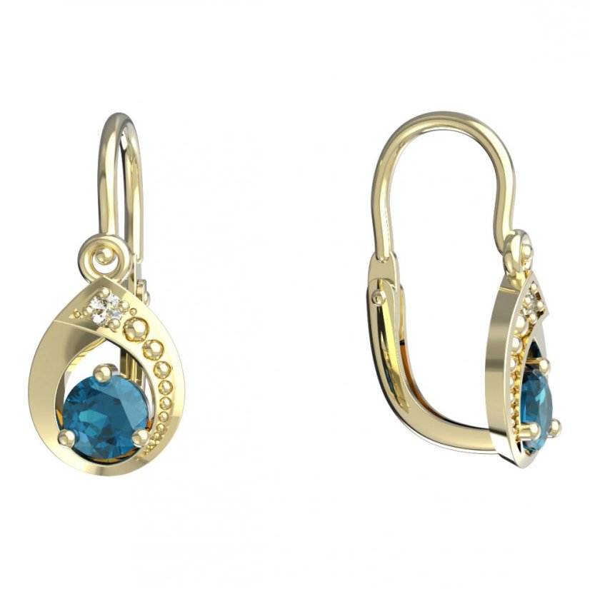 BeKid dětské náušnice 1242 Žluté zlato - 585 Světle modrý kubický zirkon