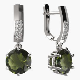 BG vltavínové náušnice 681 Bílé zlato - 585 Vltavín a diamant