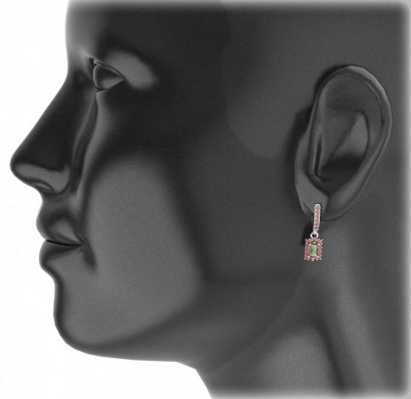 BG rectangle earring 431-84 - Metal: Silver 925 - rhodium, Stone: Moldavit and garnet