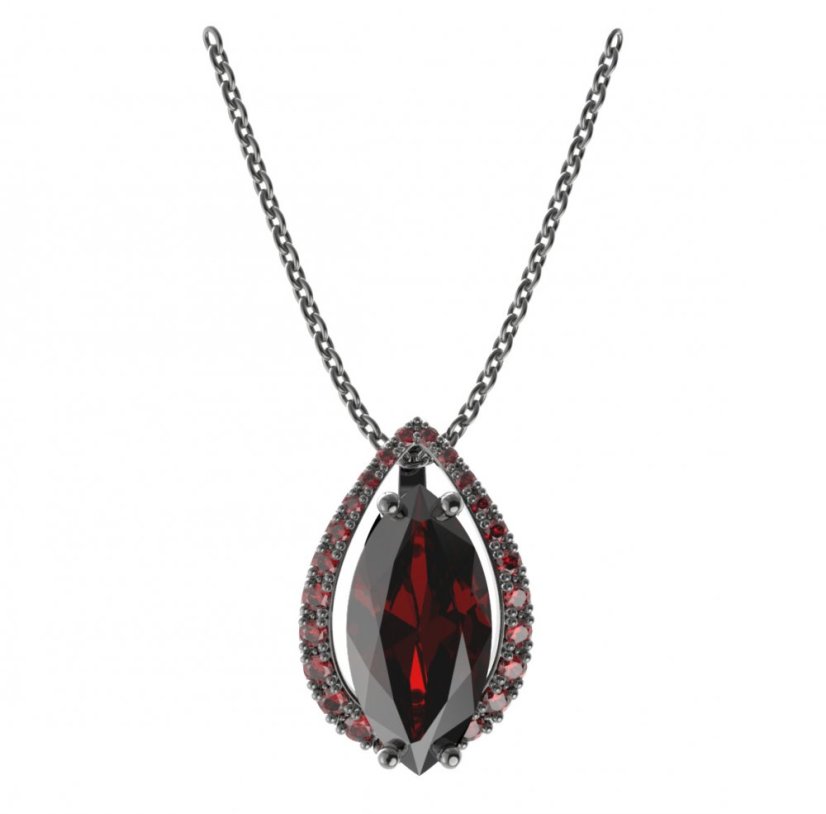 Stříbrný přívěsek s českým granátem, ruthenium – 481-90