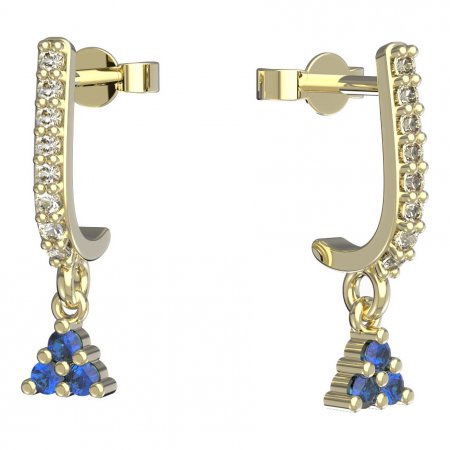 BeKid, Gold kids earrings -773 - Switching on: Pendant hanger, Metal: Yellow gold 585, Stone: Dark blue cubic zircon