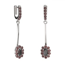 BG náušnice s centrálním oválným kamenem 517-A93 Bílé zlato - 585 Granát