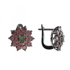 BG náušnice vsazený český granát  947 Stříbro 925 - ruthenium (30-90dní) Vltavín a granát