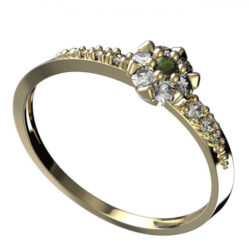 BG vltavínový prsten 879D Žluté zlato - 585 Vltavín a diamant