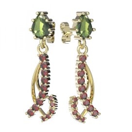 BG náušnice osázené kameny   501-53 Žluté zlato - 585 Vltavín a granát