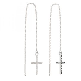 BG zlaté náušnice křížek 1107 Bílé zlato - 585 Bílý kubický zirkon