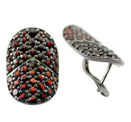 Stříbrné náušnice s českým granátem, ruthenium, anglické zapínání – 421