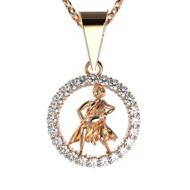 Zlatý přívěsek znamení Vodnář s lab-grown diamantem, růžové zlato 585 – 052